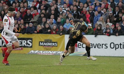 13.04.10 - Ulster v Ospreys - Magners League -  James Hook scores for Ospreys 