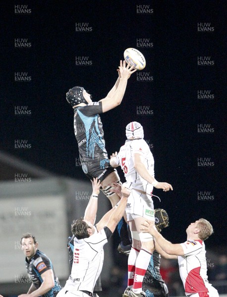 240212 Ulster v Ospreys - RaboDirect Pro 12 - Ian Gough of Ospreys takes the lineout ball