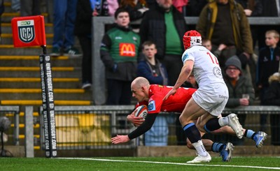 010325 - Ulster v Scarlets - United Rugby Championship - Ioan Nicholas of Scarlets scores his side's second try