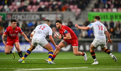 010325 - Ulster v Scarlets - United Rugby Championship - Johnny Williams of Scarlets in action against Stuart McCloskey of Ulster