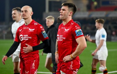 010325 - Ulster v Scarlets - United Rugby Championship - Joe Roberts of Scarlets dejected after his side's defeat