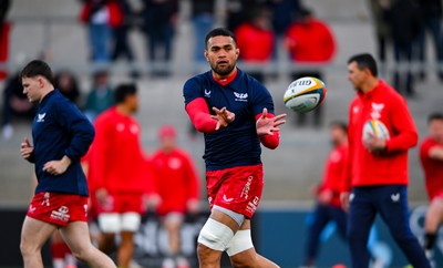 010325 - Ulster v Scarlets - United Rugby Championship - Vaea Fifita of Scarlets warms up before the match