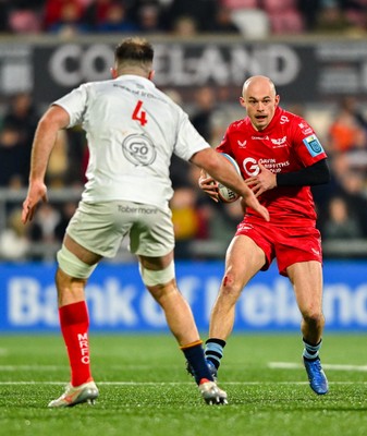 010325 - Ulster v Scarlets - United Rugby Championship - Ioan Nicholas of Scarlets in action against Alan O'Connor of Ulster