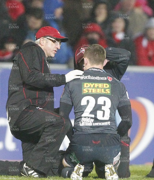 02.12.11 - Ulster v Scarlets - RaboDirect Pro 12 Ioio Evans of Scarlets recieves attention before leaving the field 