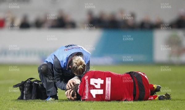 040113 Ulster v Scarlets - RaboDirect Pro 12 - George North of Scarlets receives attention 