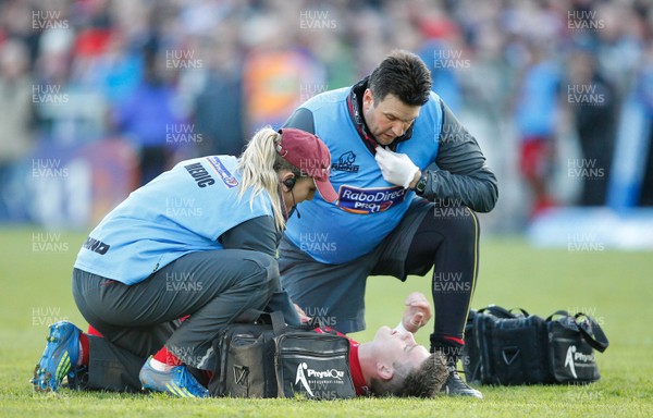 100513 - Ulster v Scarlets - RaboDirect Pro 12 Semi-Final - Scott Williams of Scarlets receives attention 