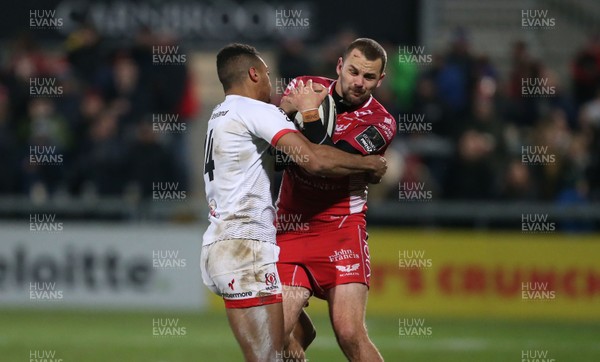 291119 - Ulster v Scarlets - Guinness PRO14 -  Ulster's Robert Baloucoune and Scarlet's Paul Asquith