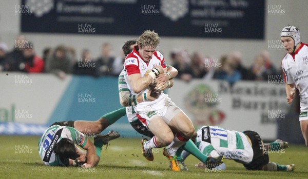 010313 Ulster v Treviso - RaboDirect Pro 12 - Andrew Trimble of Ulster is tackled by  Giovanni Maistri and Tommaso Iannone of Treviso 