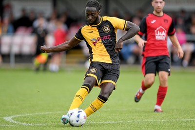 050725 - Undy Athletic v Newport County - Pre season Friendly - Cameron Antwi of Newport County has a shot on goal