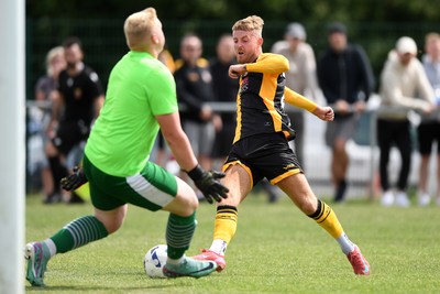 050725 - Undy Athletic v Newport County - Pre season Friendly - Jaden Warner of Newport County has a shot at goal