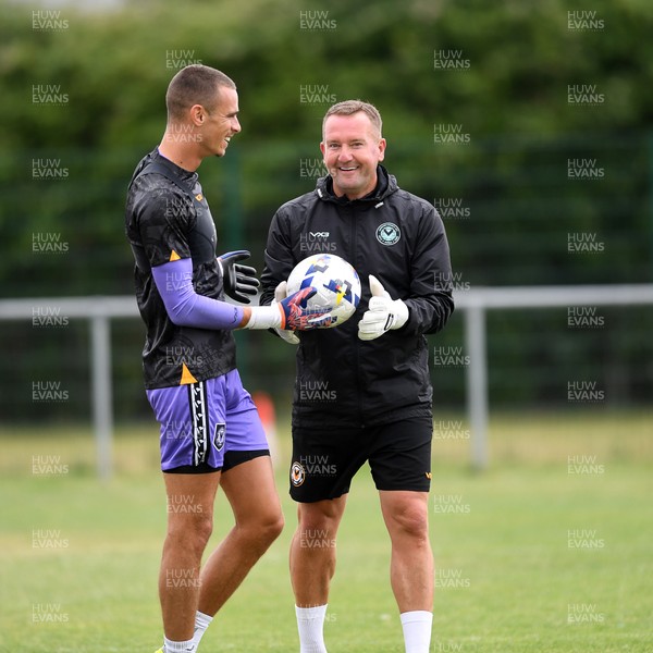 050725 - Undy Athletic v Newport County - Pre season Friendly - Nik Tzanev of Newport County with Newport County Goalkeeper Coach, Lee Kendall