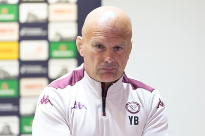 230525 - Union Bordeaux Begles Media Conference - Union Bordeaux Begles head coach Yannick Bru during media conference ahead of the EPCR Champions Cup Final against Northampton Saints at the Principality Stadium, Cardiff