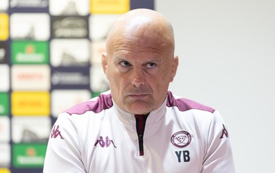 230525 - Union Bordeaux Begles Media Conference - Union Bordeaux Begles head coach Yannick Bru during media conference ahead of the EPCR Champions Cup Final against Northampton Saints at the Principality Stadium, Cardiff
