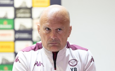 230525 - Union Bordeaux Begles Media Conference - Union Bordeaux Begles head coach Yannick Bru during media conference ahead of the EPCR Champions Cup Final against Northampton Saints at the Principality Stadium, Cardiff