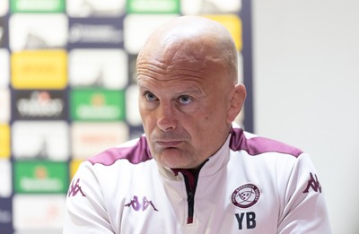230525 - Union Bordeaux Begles Media Conference - Union Bordeaux Begles head coach Yannick Bru during media conference ahead of the EPCR Champions Cup Final against Northampton Saints at the Principality Stadium, Cardiff