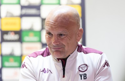 230525 - Union Bordeaux Begles Media Conference - Union Bordeaux Begles head coach Yannick Bru during media conference ahead of the EPCR Champions Cup Final against Northampton Saints at the Principality Stadium, Cardiff