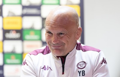 230525 - Union Bordeaux Begles Media Conference - Union Bordeaux Begles head coach Yannick Bru during media conference ahead of the EPCR Champions Cup Final against Northampton Saints at the Principality Stadium, Cardiff