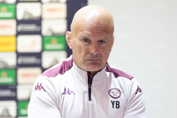 230525 - Union Bordeaux Begles Media Conference - Union Bordeaux Begles head coach Yannick Bru during media conference ahead of the EPCR Champions Cup Final against Northampton Saints at the Principality Stadium, Cardiff