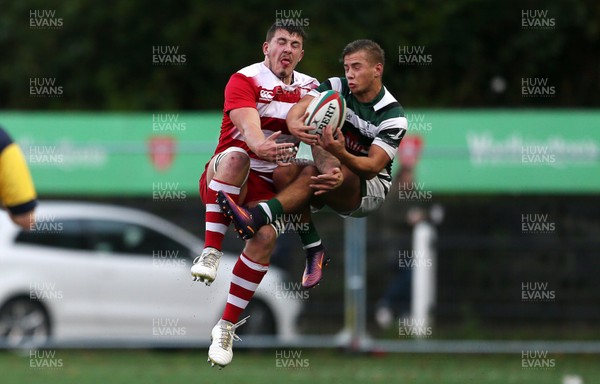 111017 - University of South Wales v Swansea University - Gareth Jones and Pete Carter go up for the ball