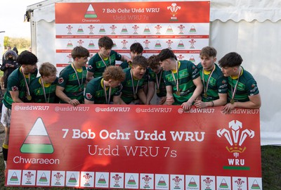 150424 - Urdd WRU Sevens, Cardiff - Ysgol Duffryn Aman celebrate winning the Boys Plate Final