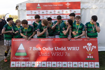 150424 - Urdd WRU Sevens, Cardiff - Ysgol Duffryn Aman celebrate winning the Boys Plate Final