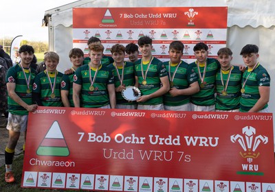 150424 - Urdd WRU Sevens, Cardiff - Ysgol Duffryn Aman celebrate winning the Boys Plate Final