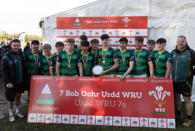 150424 - Urdd WRU Sevens, Cardiff - Ysgol Duffryn Aman celebrate winning the Boys Plate Final