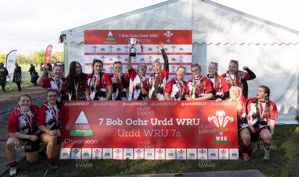150424 - Urdd WRU Sevens, Cardiff - Coleg Gwent celebrate after winning the Girls Cup Final