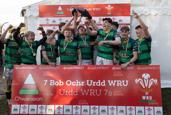 150424 - Urdd WRU Sevens, Cardiff - Ysgol Duffryn Aman celebrate winning the Boys Plate Final