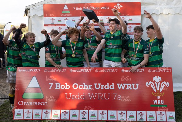 150424 - Urdd WRU Sevens, Cardiff - Ysgol Duffryn Aman celebrate winning the Boys Plate Final