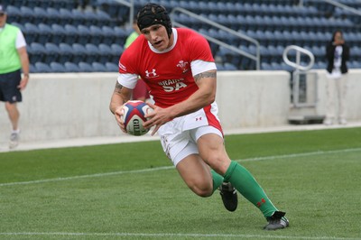 06.06.09 USA v Wales... Wales'  Tom James crosses the line. 