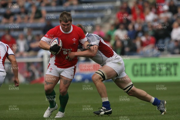 06.06.09 USA v Wales... Wales'  Richard Hibbard is tackled by USA's Louis Stanfill. 