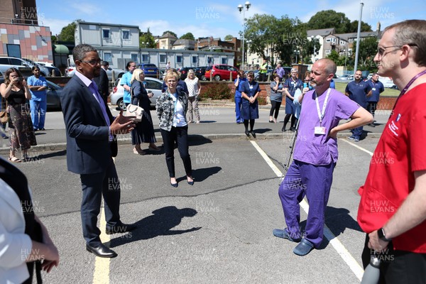 220720 - Picture shows Welsh Health Security Vaughan Gething speaking to Doctor David Hepburn as he visits the Royal Gwent Hospital in Newport about how the staff coped during the peak of the coronavirus outbreak