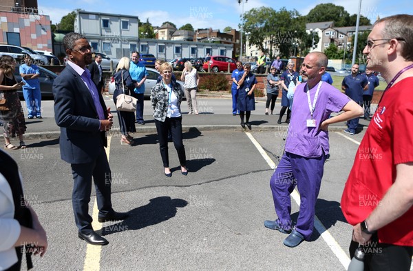220720 - Picture shows Welsh Health Security Vaughan Gething speaking to Doctor David Hepburn as he visits the Royal Gwent Hospital in Newport about how the staff coped during the peak of the coronavirus outbreak