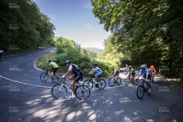 080718 - Velothon Wales - Riders start the climb up the Tumble