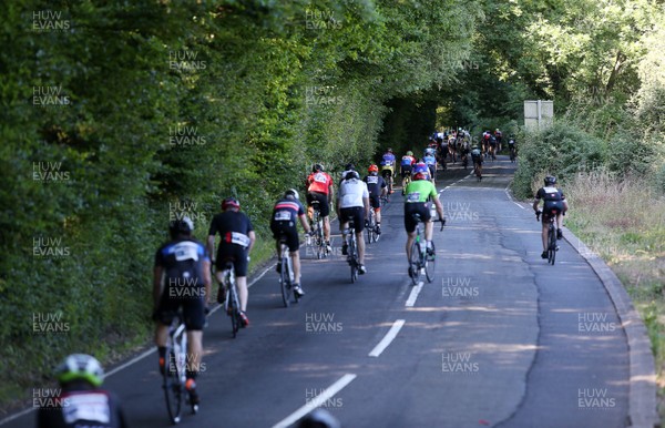 080718 - Velothon Wales - Riders start the climb up the Tumble