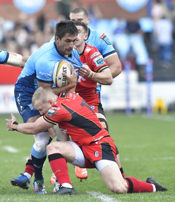 100525 - Vodacom Bulls v Cardiff Rugby - United Rugby Championship -  Harold Foster of the Bulls with the ball under pressure