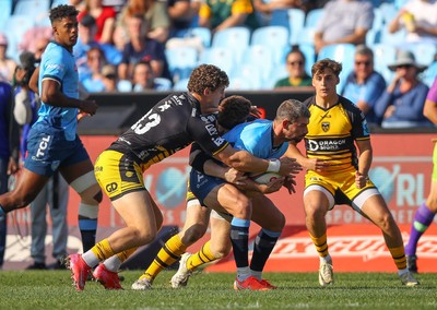 170525 - Vodacom Bulls v Dragons RFC - United Rugby Championship - Joe Westwood of Dragons makes a tackle