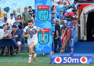 270424 - Vodacom Bulls v Ospreys - United Rugby Championship - Luke Morgan leads the team out on his 100th appearance for Ospreys