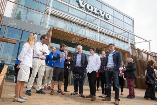 270518 - Volvo Ocean Race, Cardiff Bay -  First Minister Carwyn Jones and Huw Thomas, Leader of Cardiff City Council, tour the race stopover village with race organisers