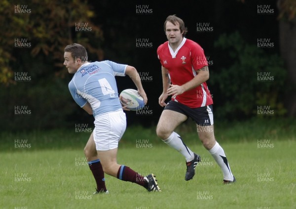 07.09.10 Wales 7's Commonwealth Training Squad -  Rhys Shellard is put through defensive drills by The RAF 7's team during squad training at RAF Halten. 