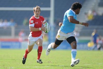 11.10.10 - Wales v India - Commonwealth Games Sevens Delhi 2010 -  Lee Williams of Wales runs in to score try. 