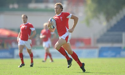 11.10.10 - Wales v India - Commonwealth Games Sevens Delhi 2010 -  Tom Prydie of Wales runs in to score try. 