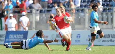 11.10.10 - Wales v India - Commonwealth Games Sevens Delhi 2010 -  Lee Williams of Wales runs in to score try. 