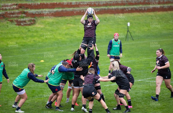 171023 - Wales Women and France Women combined training session - Bethan Lewis takes the ball during a combined training session against France Women ahead of their first matches in WXV1