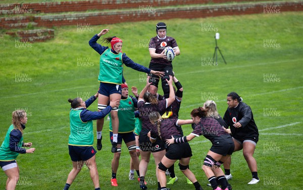 171023 - Wales Women and France Women combined training session - Bethan Lewis takes the ball during a combined training session against France Women ahead of their first matches in WXV1
