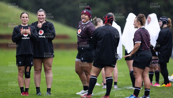 171023 - Wales Women and France Women combined training session - Jazz Joyce, Gwenllian Pyrs and Sisilia Tuipulotu during a combined training session at Rugby League Park in Wellington against France Women ahead of their first matches in WXV1