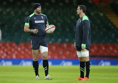 071114 - Wales Captains Run, Cardiff -Wales' Jamie Roberts, left, and Sam Warburton during the Captains Run at the Millennium Stadium ahead of the game against Australia