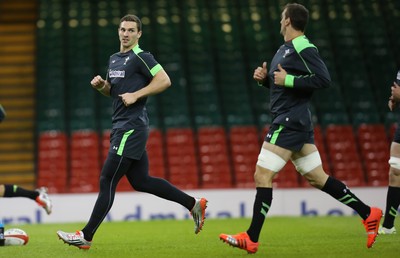 071114 - Wales Captains Run, Cardiff -Wales' George North with captain Sam Warburton during the Captains Run at the Millennium Stadium ahead of the game against Australia