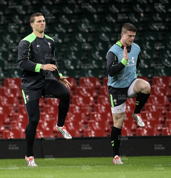 130315 - Wales Captains Run - George North and Scott Williams during training